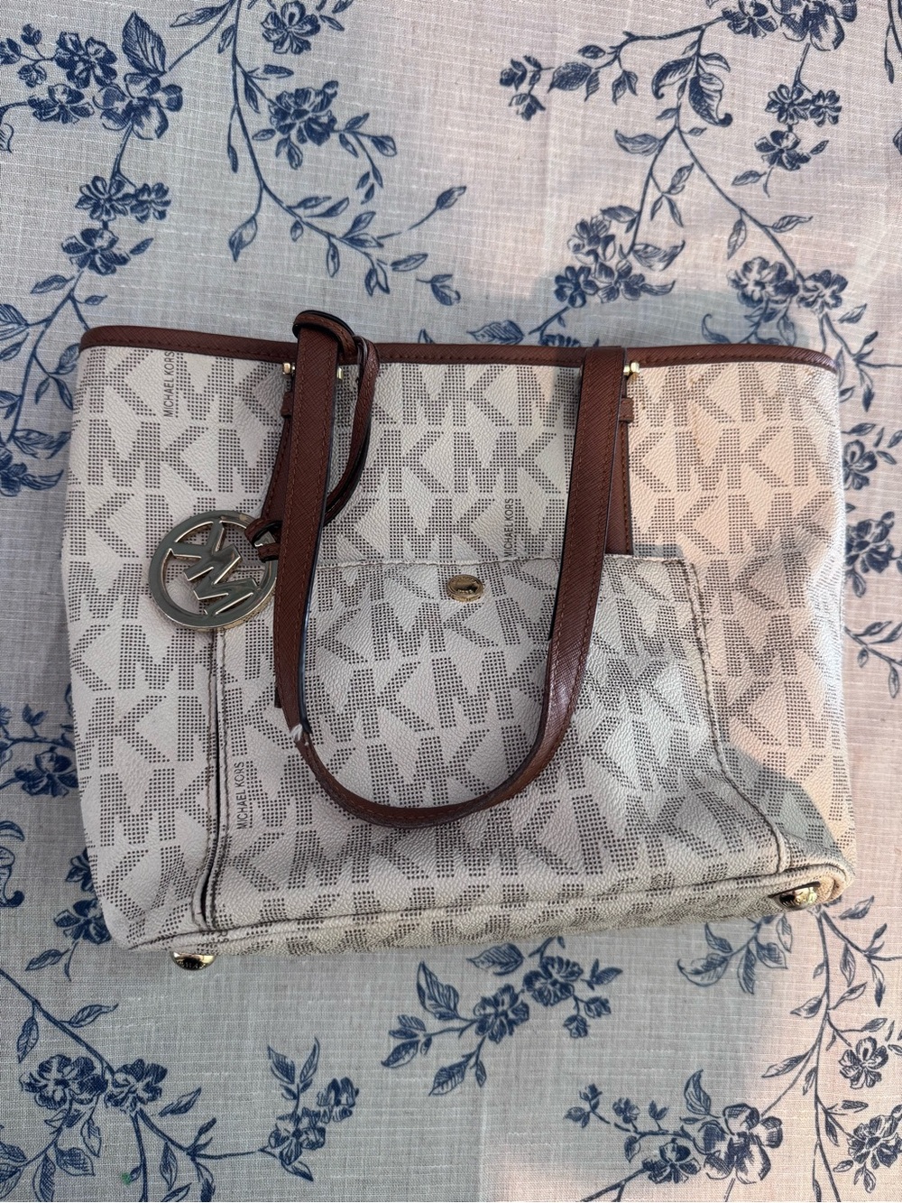 Michael Kors Cream and Brown Logo Tote